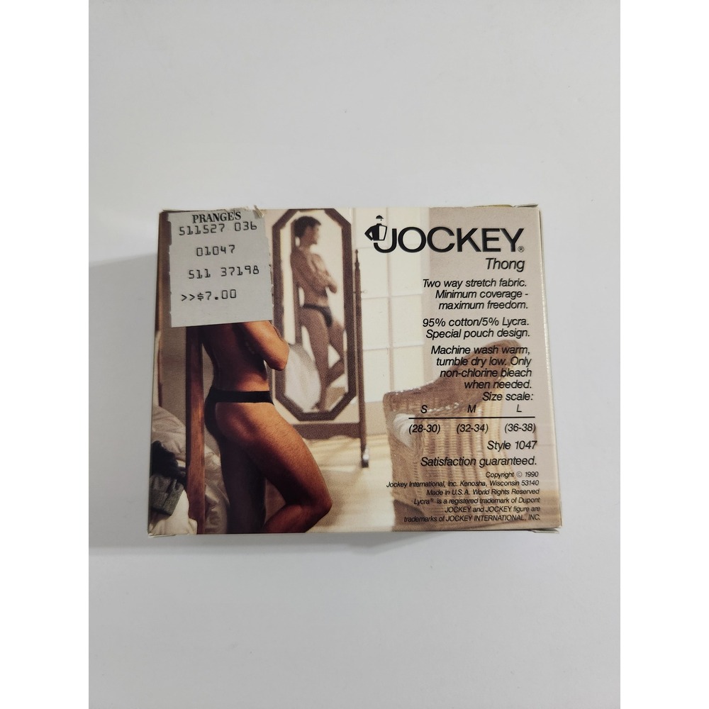 Jockey Thong Underwear White Cotton Lycra Vintage 1990 Style 1047 Size S 28-30 - Picture 2 of 4